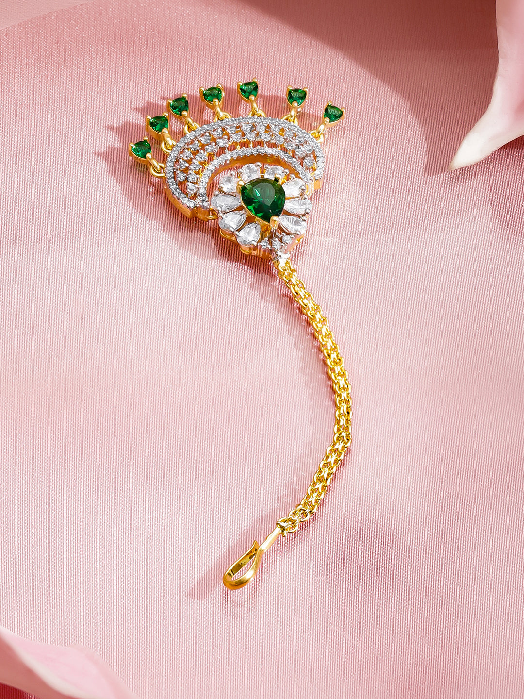 Green American Diamond Zirconia Maangtikka フリーサイズ