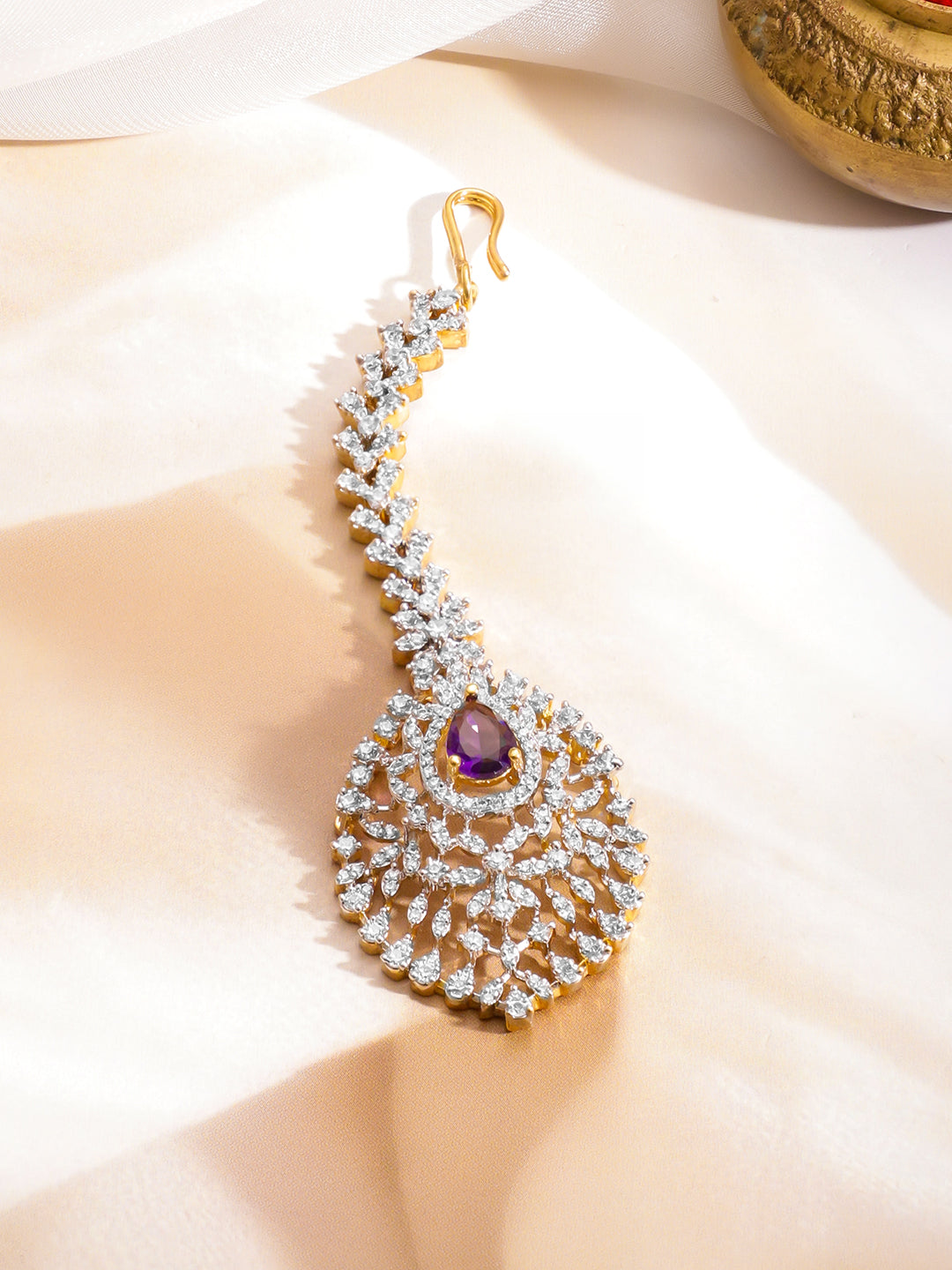 Green Studded American Diamond Zirconia Maangtikka フリーサイズ