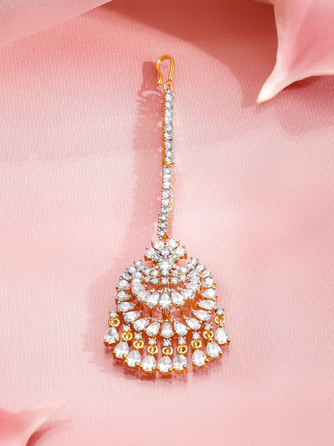 American Diamond Zirconia Gold Maangtikka フリーサイズ