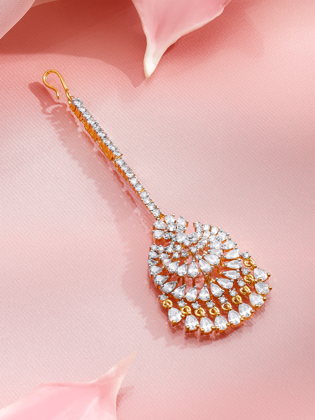 American Diamond Zirconia Gold Maangtikka フリーサイズ