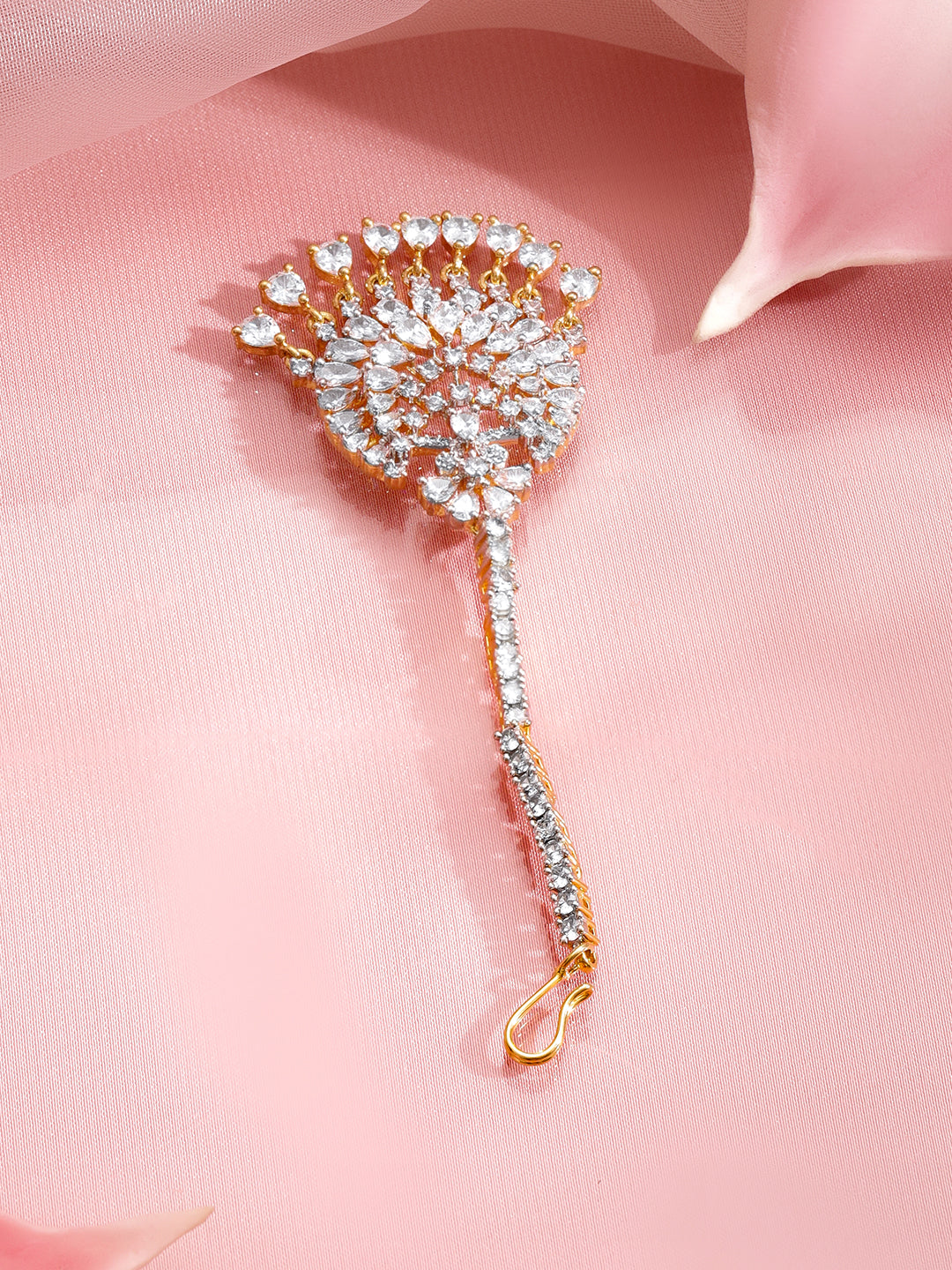 American Diamond Zirconia Gold Maangtikka フリーサイズ