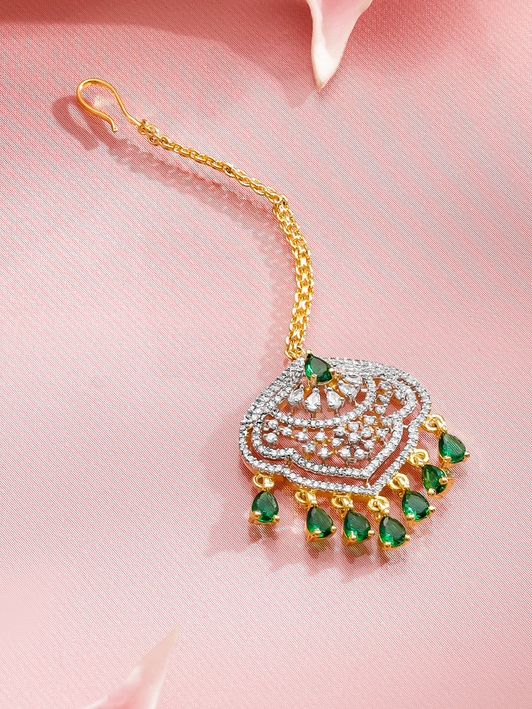 American Diamond Zirconia Green Maangtikka フリーサイズ