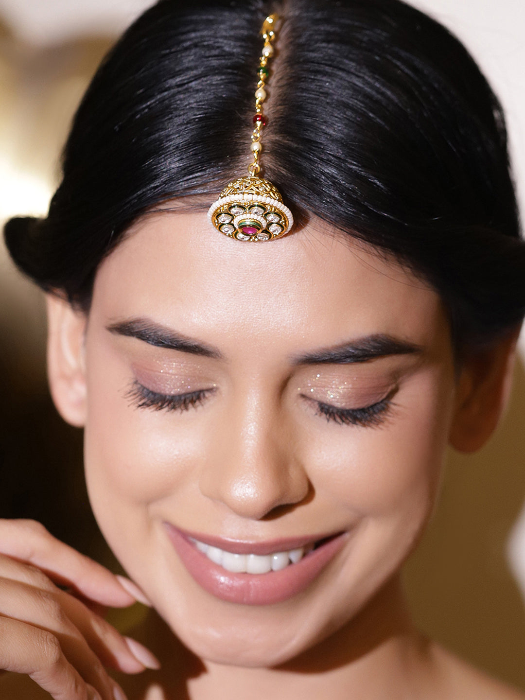 Charming Kundan Gold Maang Tikka フリーサイズ