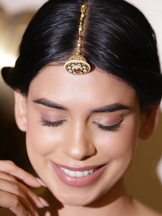 Charming Kundan Gold Maang Tikka フリーサイズ