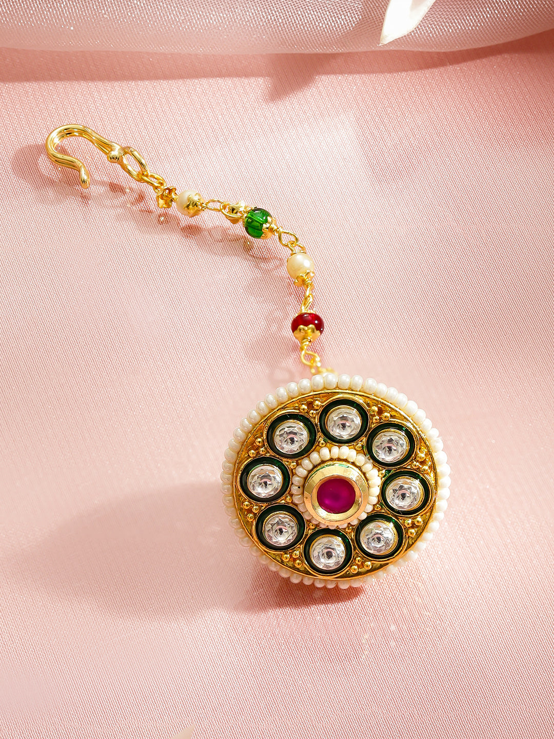 Charming Kundan Gold Maang Tikka フリーサイズ