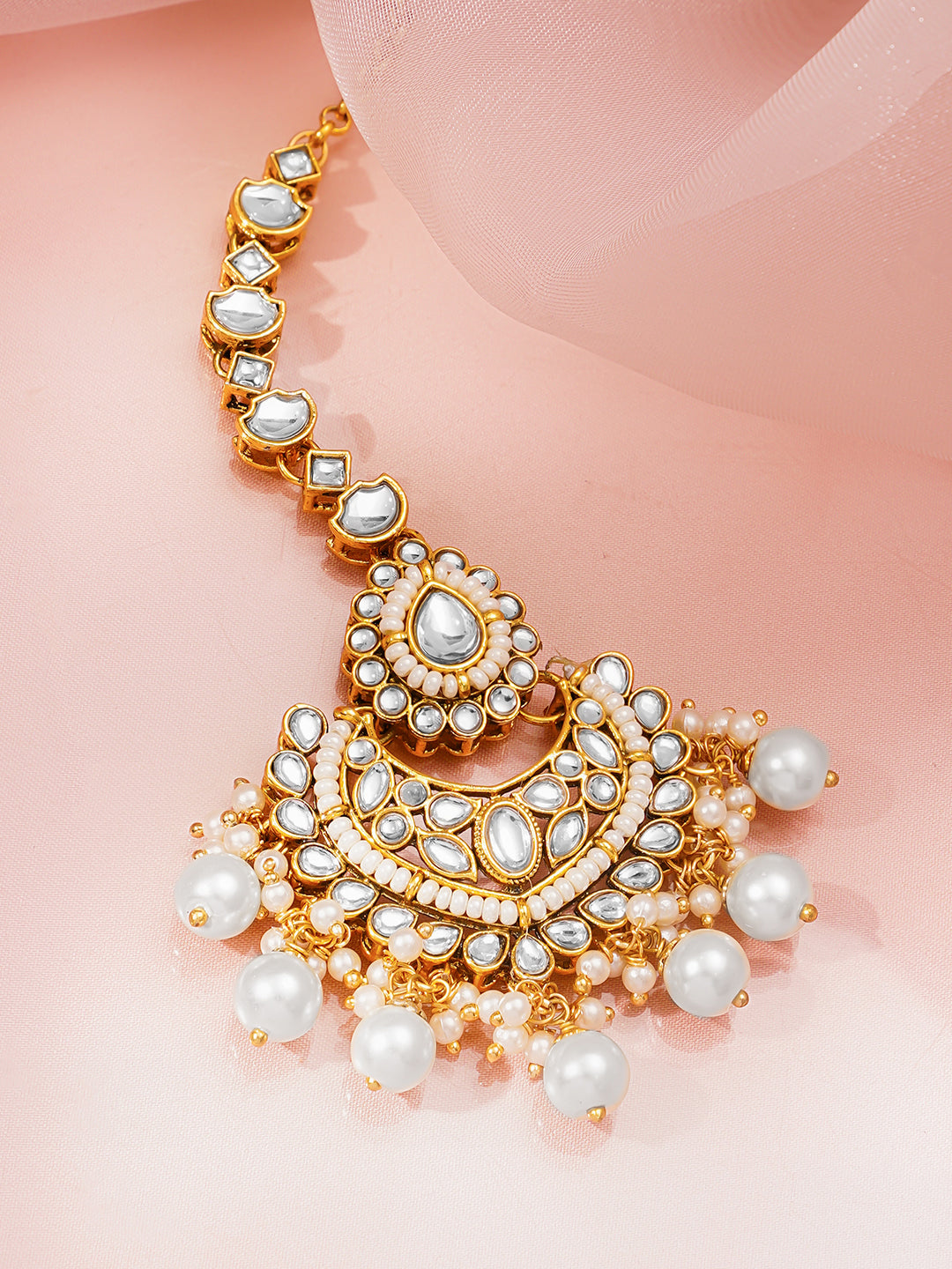 White Kundan Pearl Drop Maangtikka フリーサイズ