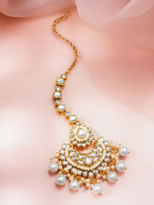 White Kundan Pearl Drop Maangtikka フリーサイズ