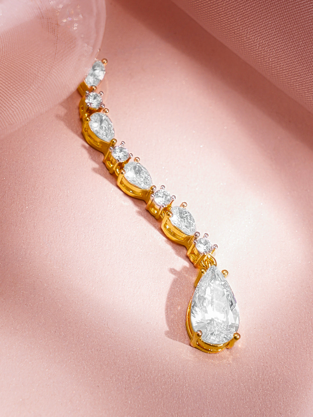 Festive Glow American Diamond Teardrop Maangtikka フリーサイズ