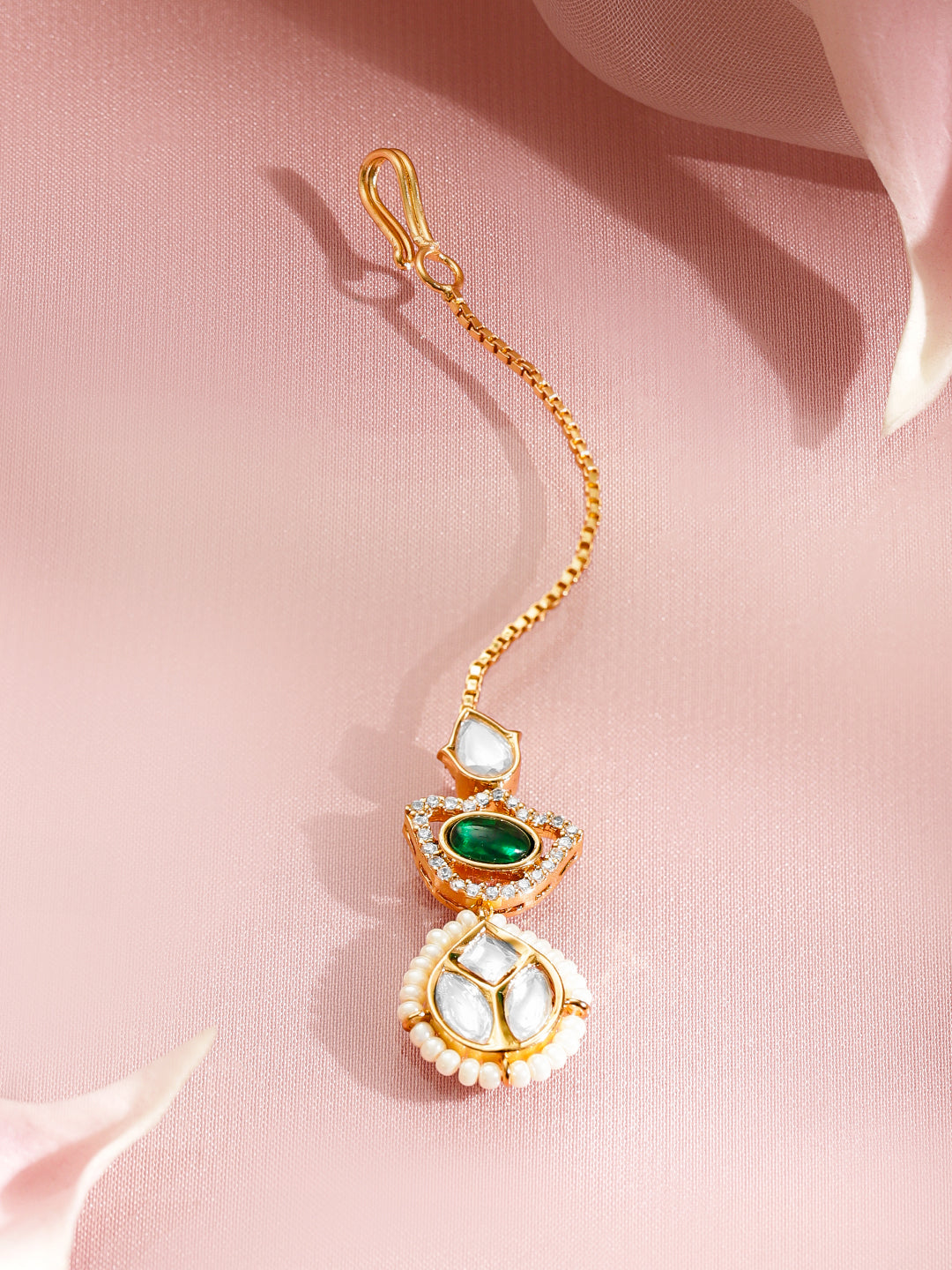 Festive Glow Kundan Emerald Maangtikka フリーサイズ