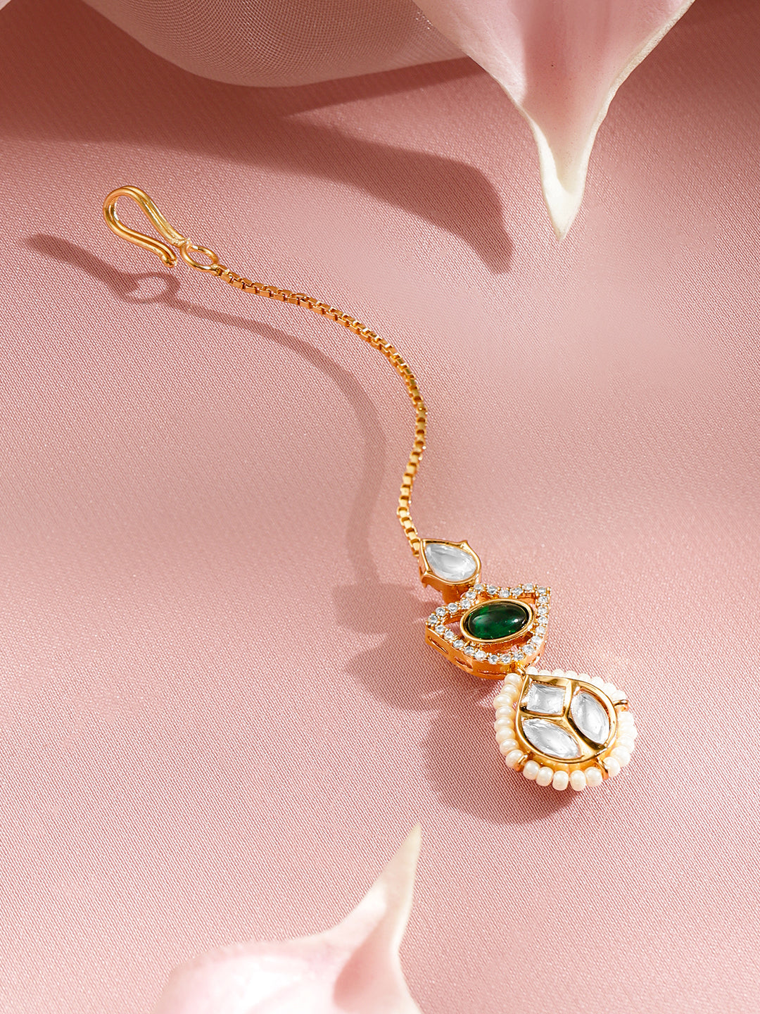 Festive Glow Kundan Emerald Maangtikka フリーサイズ
