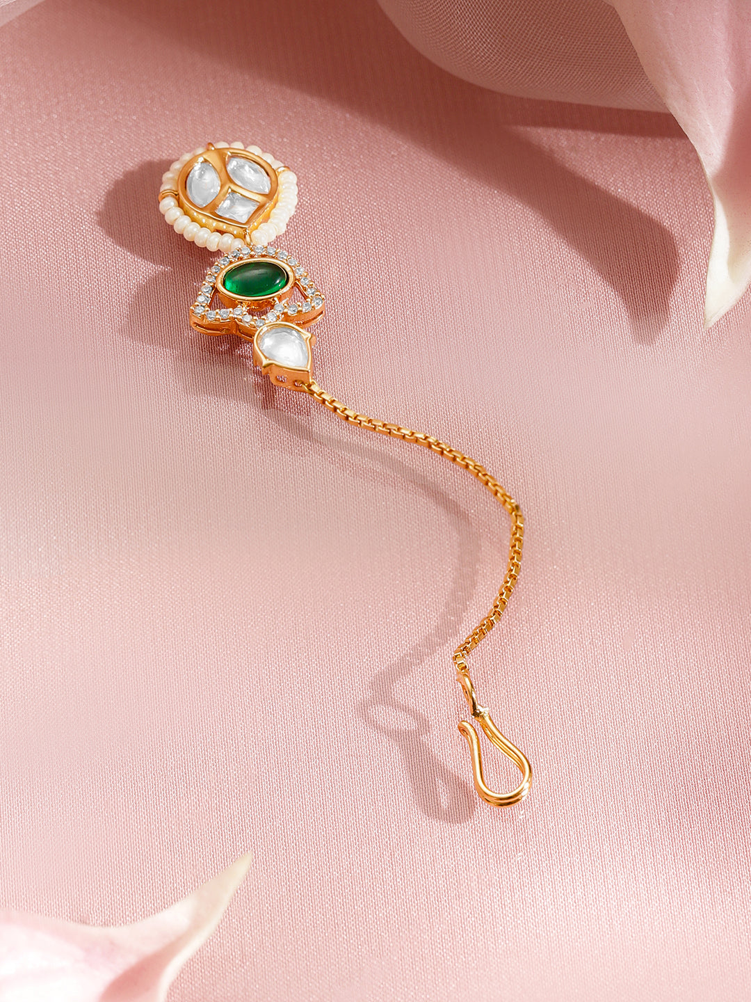 Festive Glow Kundan Emerald Maangtikka フリーサイズ