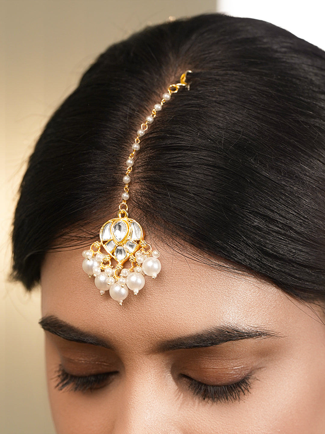 Pearl–Kundan Jewel Maang Tikka フリーサイズ