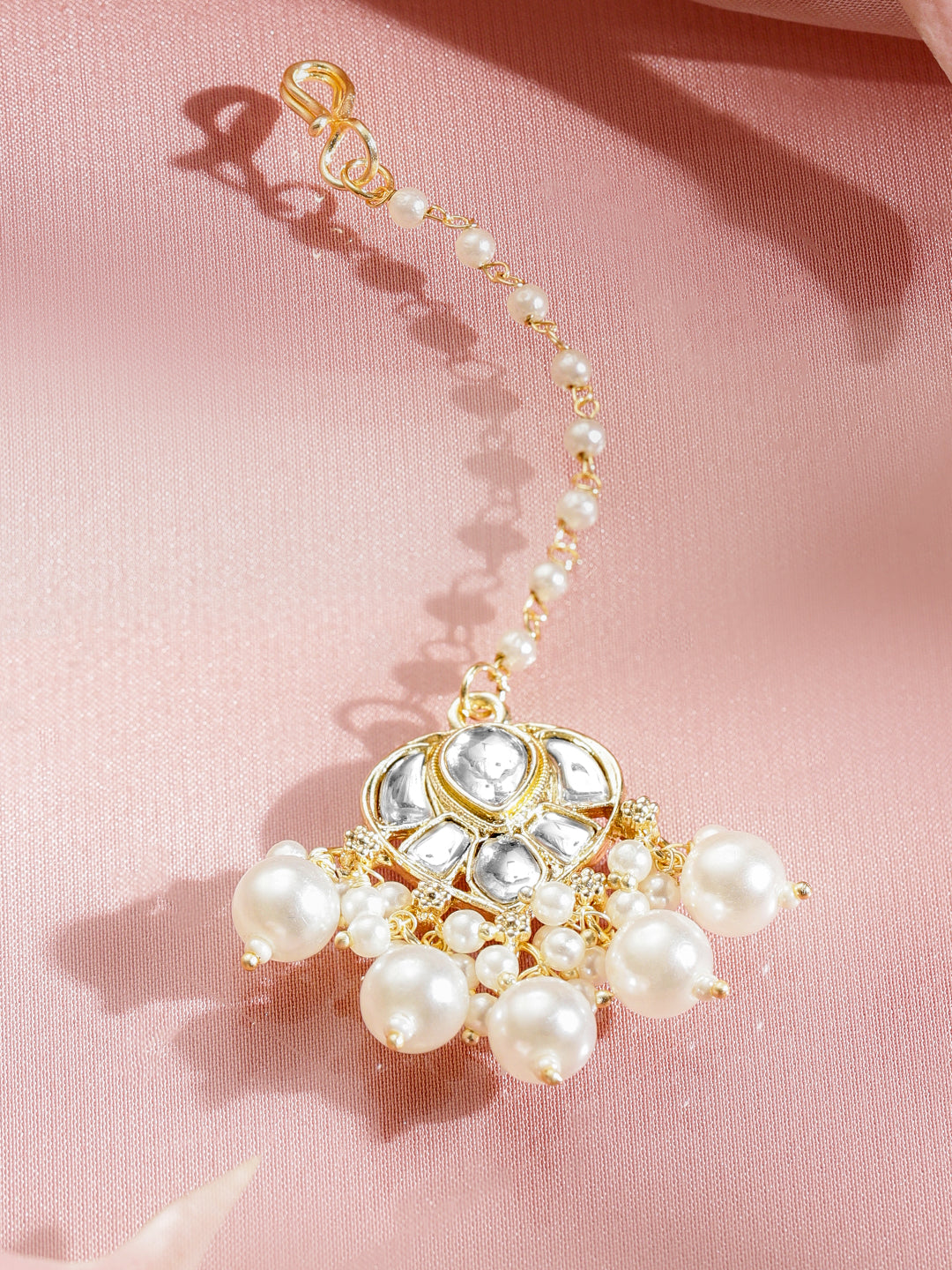 Pearl–Kundan Jewel Maang Tikka フリーサイズ