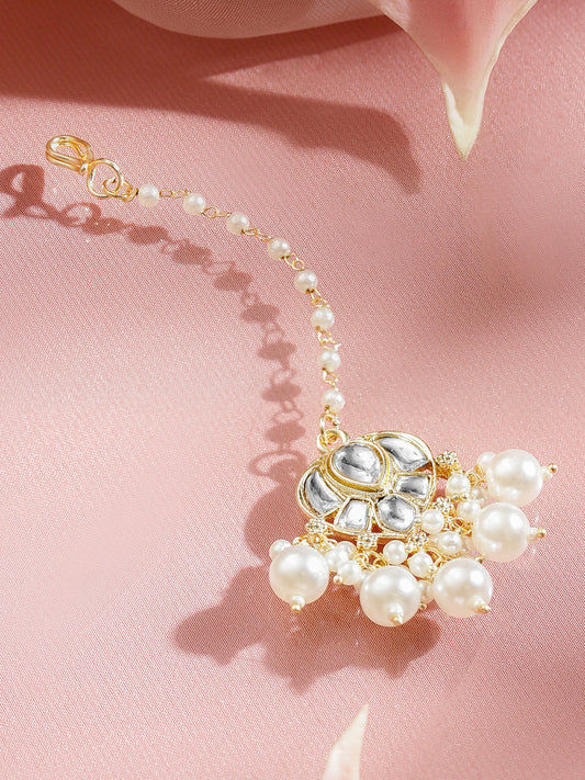 Pearl–Kundan Jewel Maang Tikka フリーサイズ