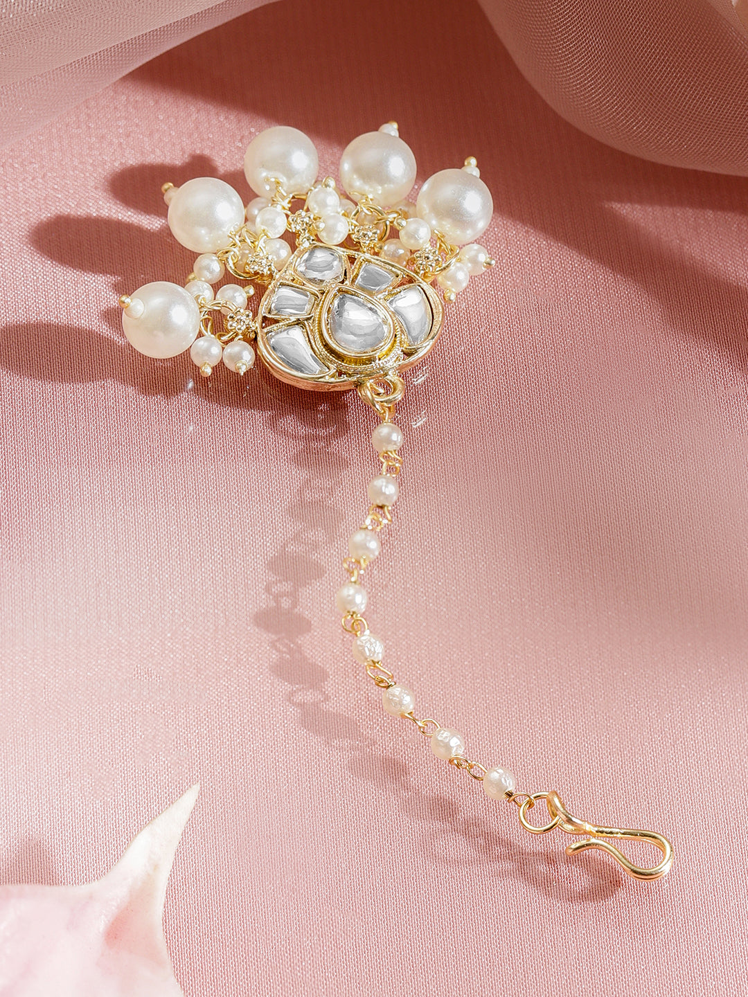 Pearl–Kundan Jewel Maang Tikka フリーサイズ