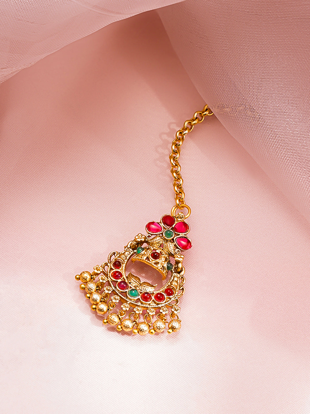 Traditional Ruby Green Maangtikka フリーサイズ