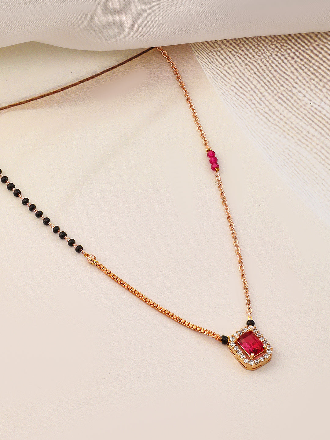 Ruby American Diamond Zirconia Gold Mangalsutra Gold