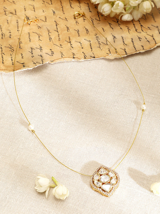 Alluring American Diamond Zirconia & Kundan Studded Pendant Necklace フリーサイズ