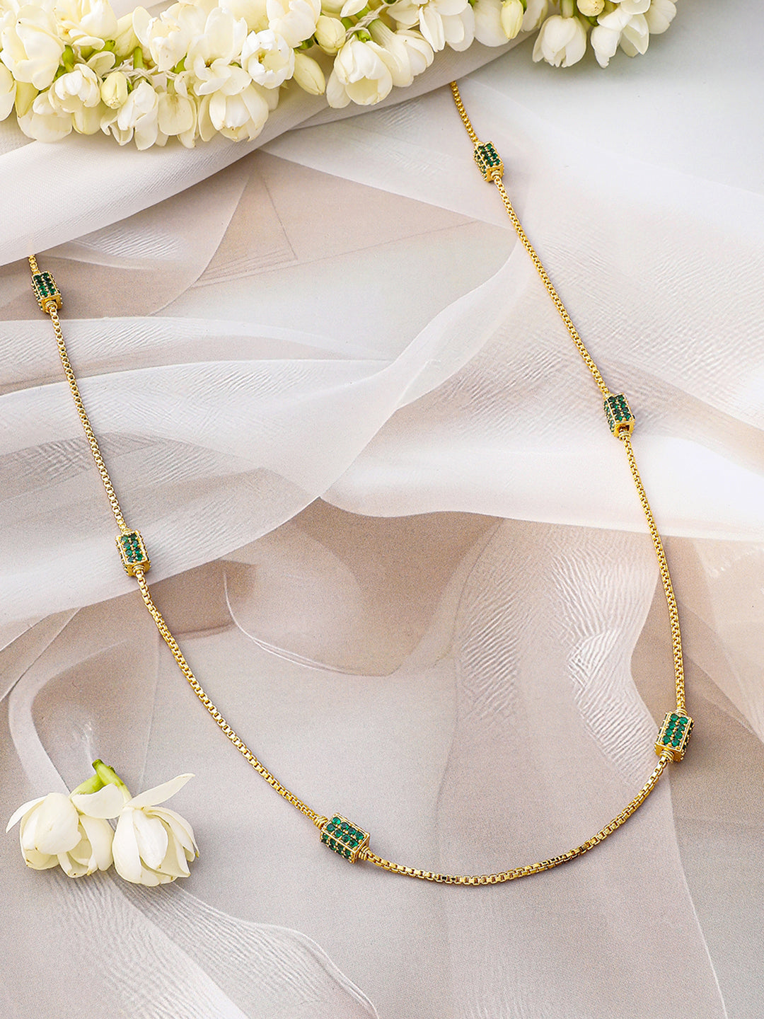 Emerald Green Beaded Gold Plated Necklace Chain フリーサイズ
