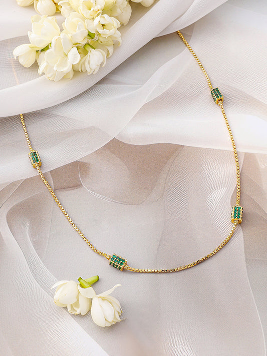 Emerald Green Beaded Gold Plated Necklace Chain フリーサイズ