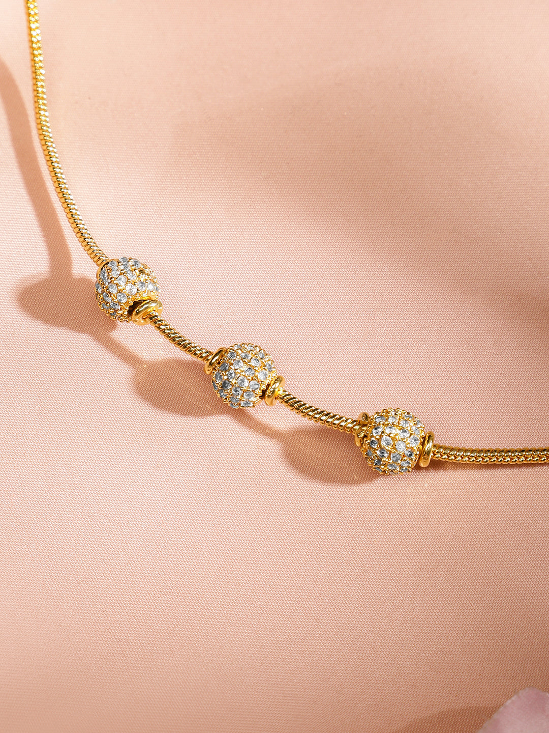 Gleaming American Diamond Zirconia Studded Necklace Chain Gold