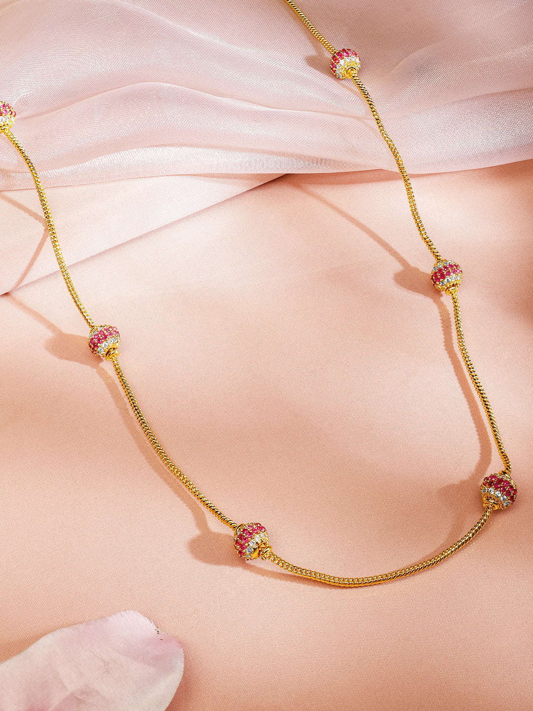 Splendid Pink Beads Necklace Chain Pink