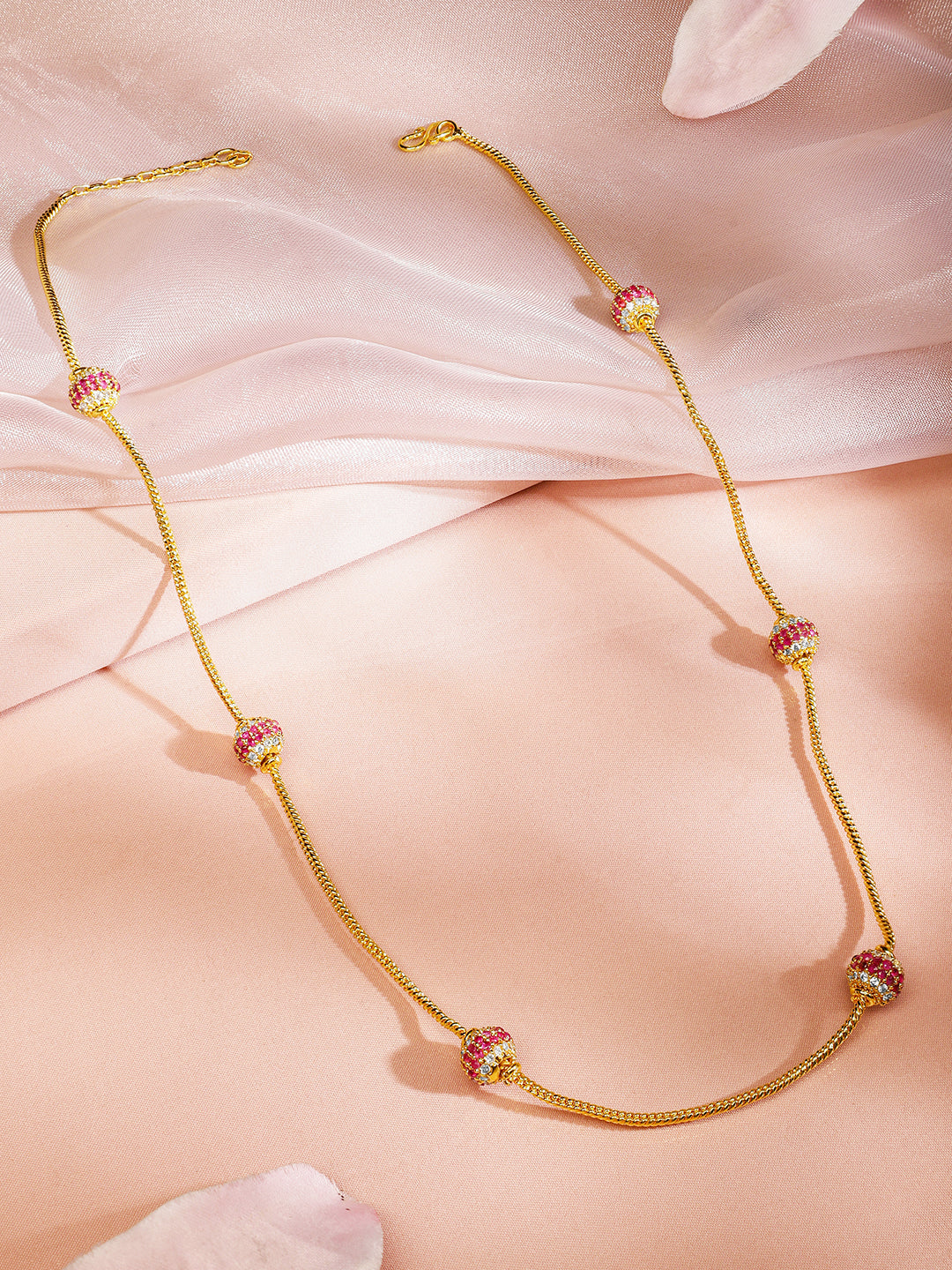 Splendid Pink Beads Necklace Chain Pink