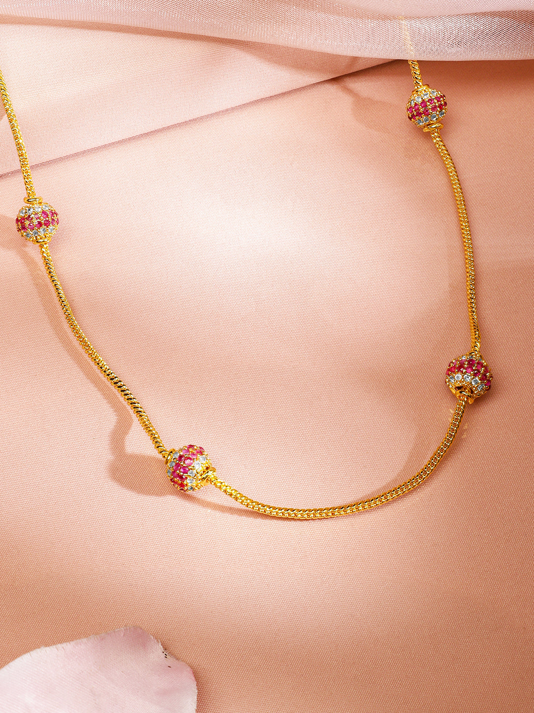 Splendid Pink Beads Necklace Chain Pink