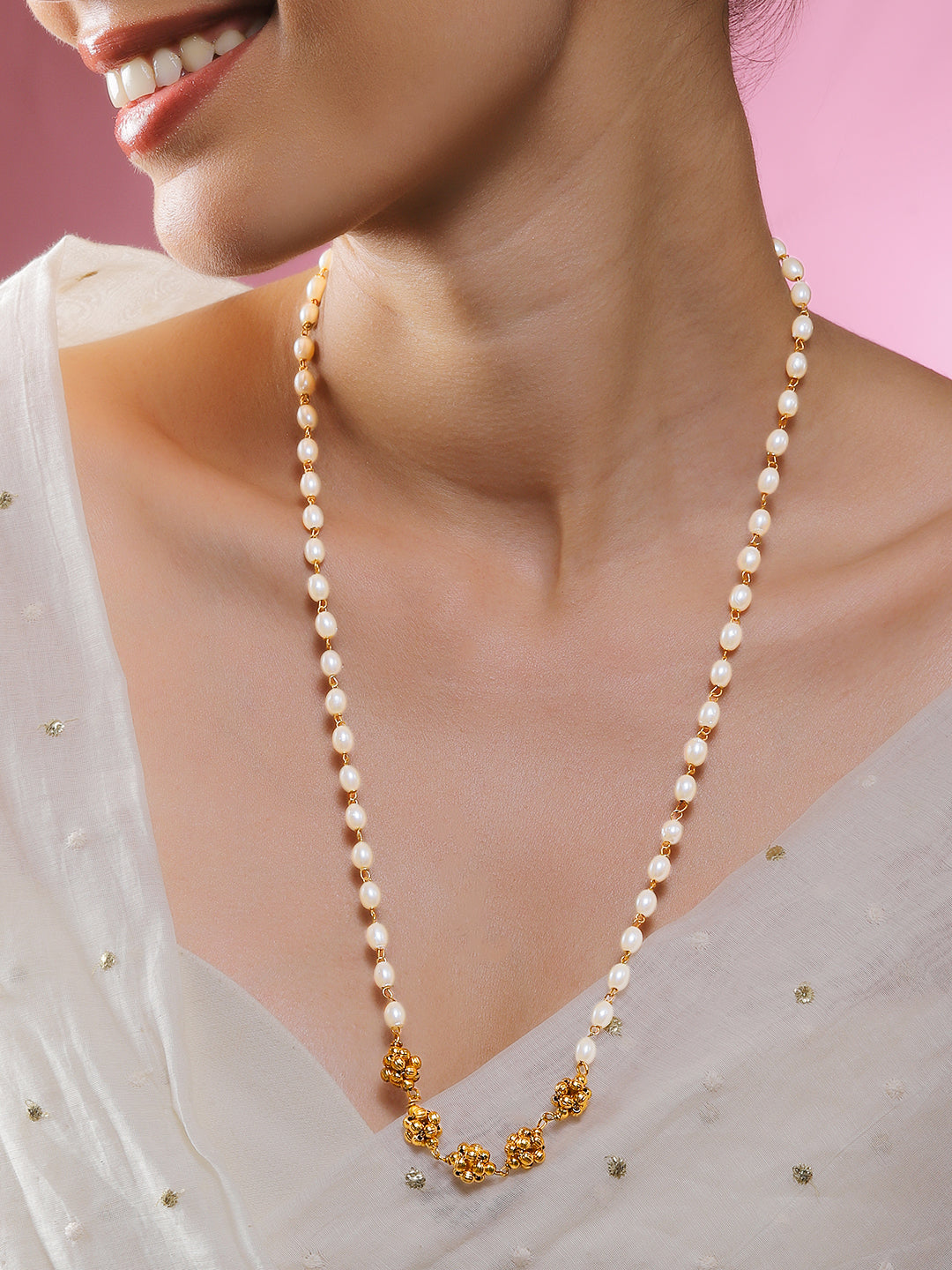 Regal Pearl & Floral Beads Necklace フリーサイズ