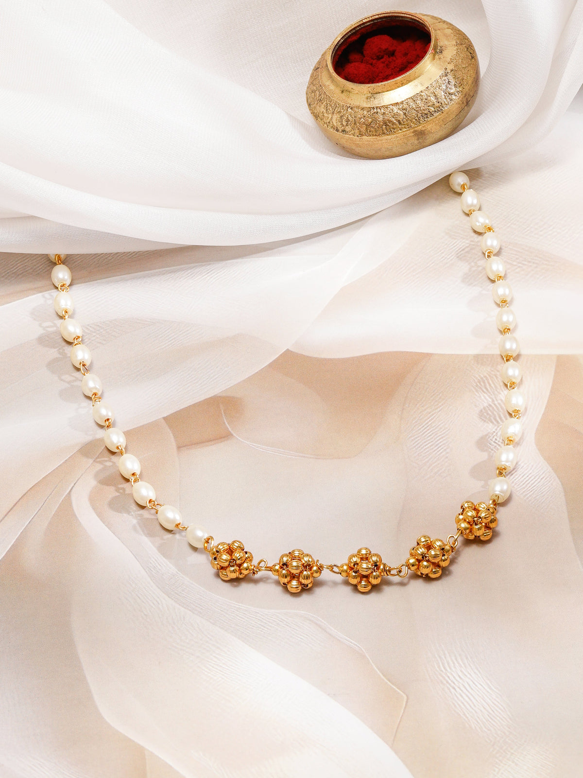 Regal Pearl & Floral Beads Necklace フリーサイズ