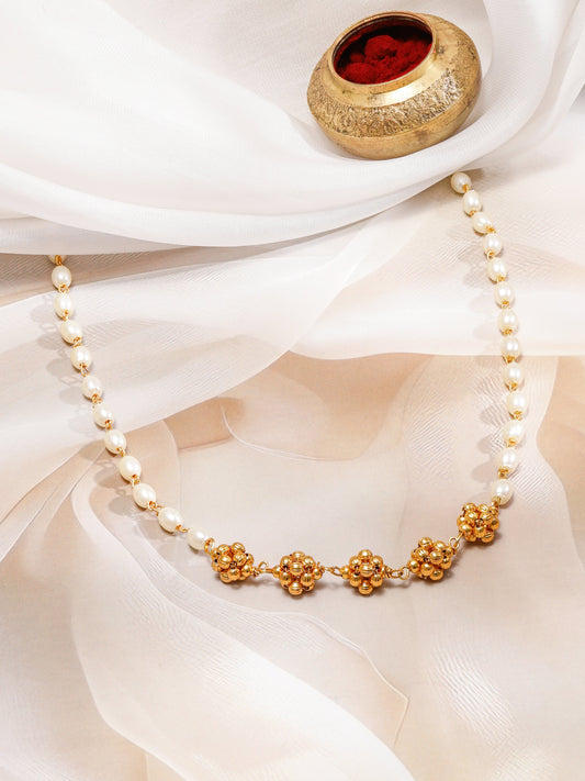 Regal Pearl & Floral Beads Necklace フリーサイズ