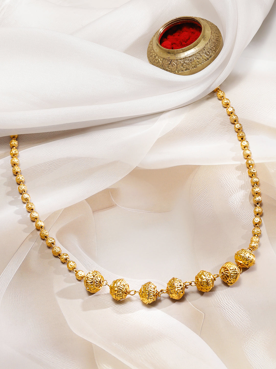 Polished Matar Mala Gold Plated Necklace フリーサイズ