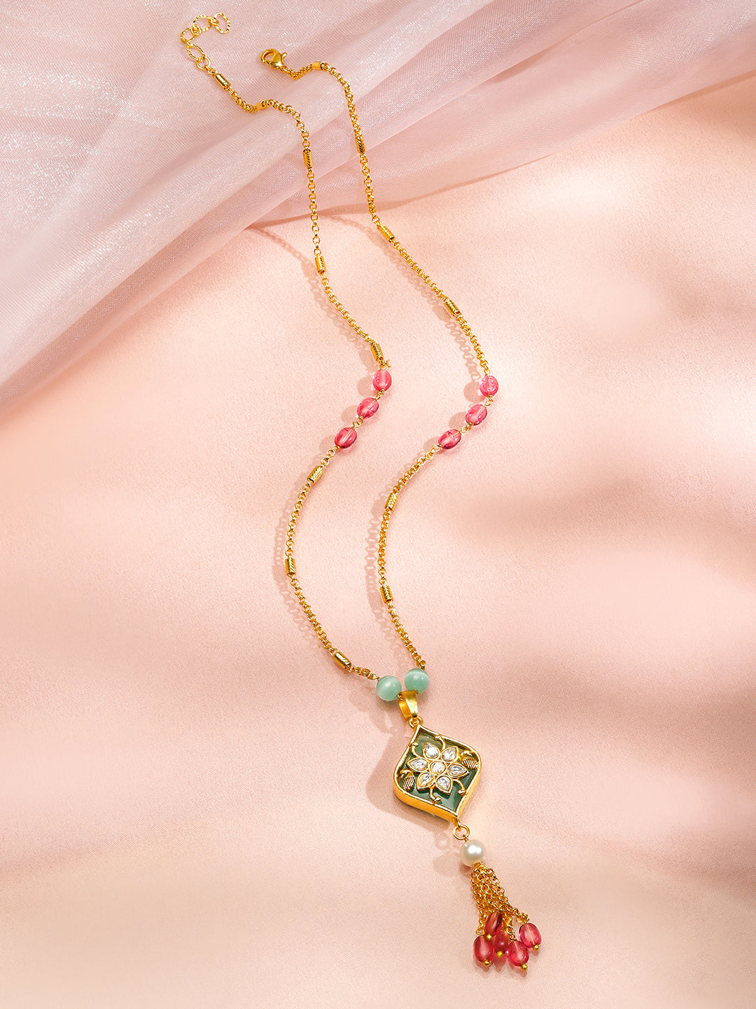 Captivating Multicolour Gold Plated Pendant Necklace フリーサイズ