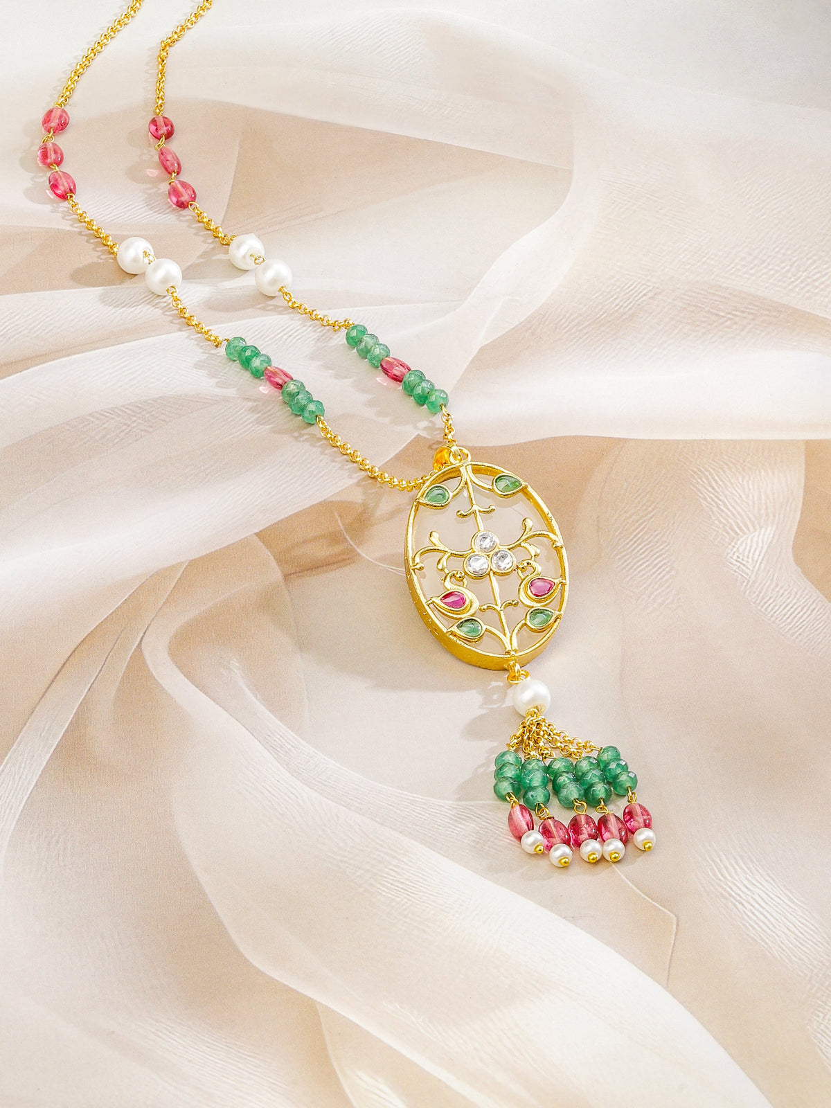 Ethnic Multicolour Beads Studded Necklace フリーサイズ