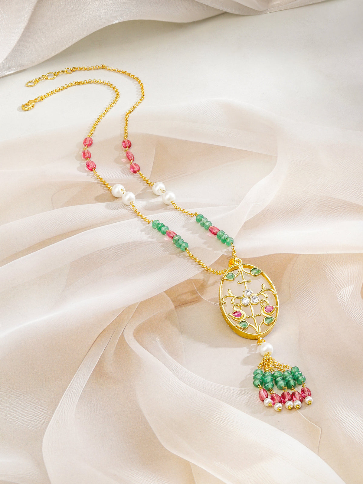 Ethnic Multicolour Beads Studded Necklace フリーサイズ