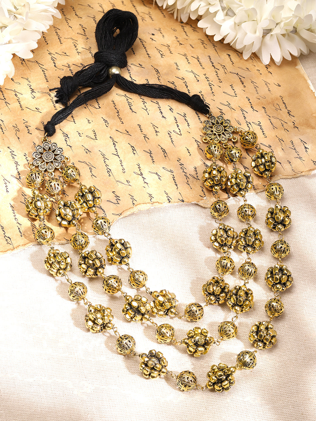 Oxidised Gold Toned Beaded Layered Necklace フリーサイズ