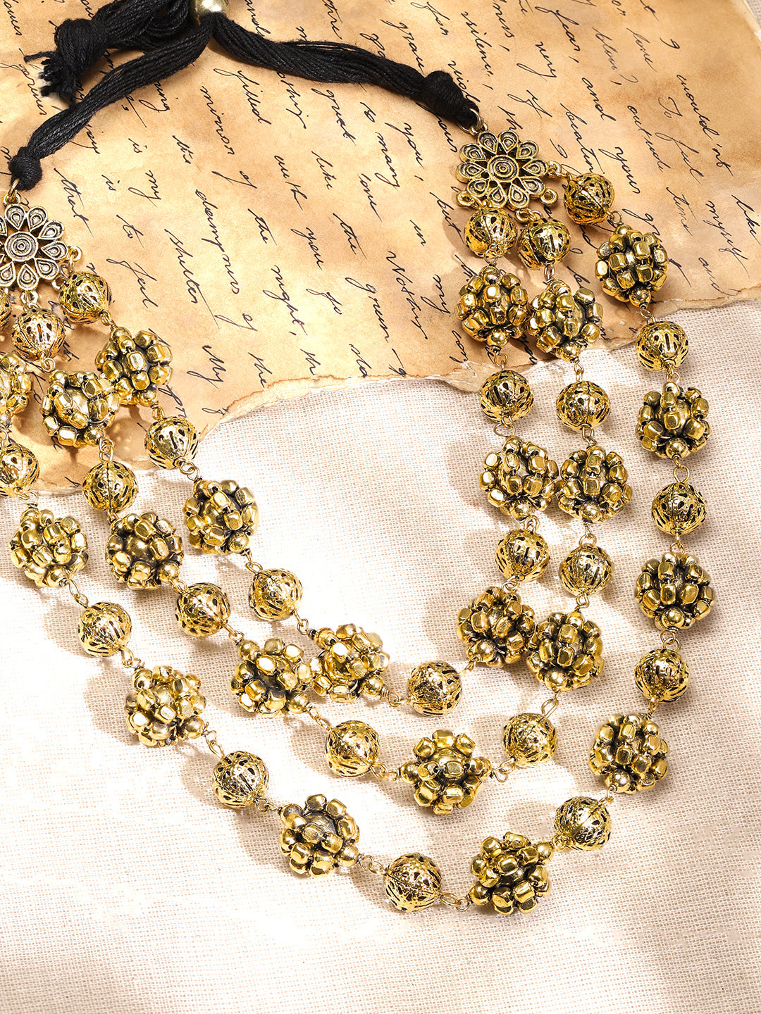 Oxidised Gold Toned Beaded Layered Necklace フリーサイズ