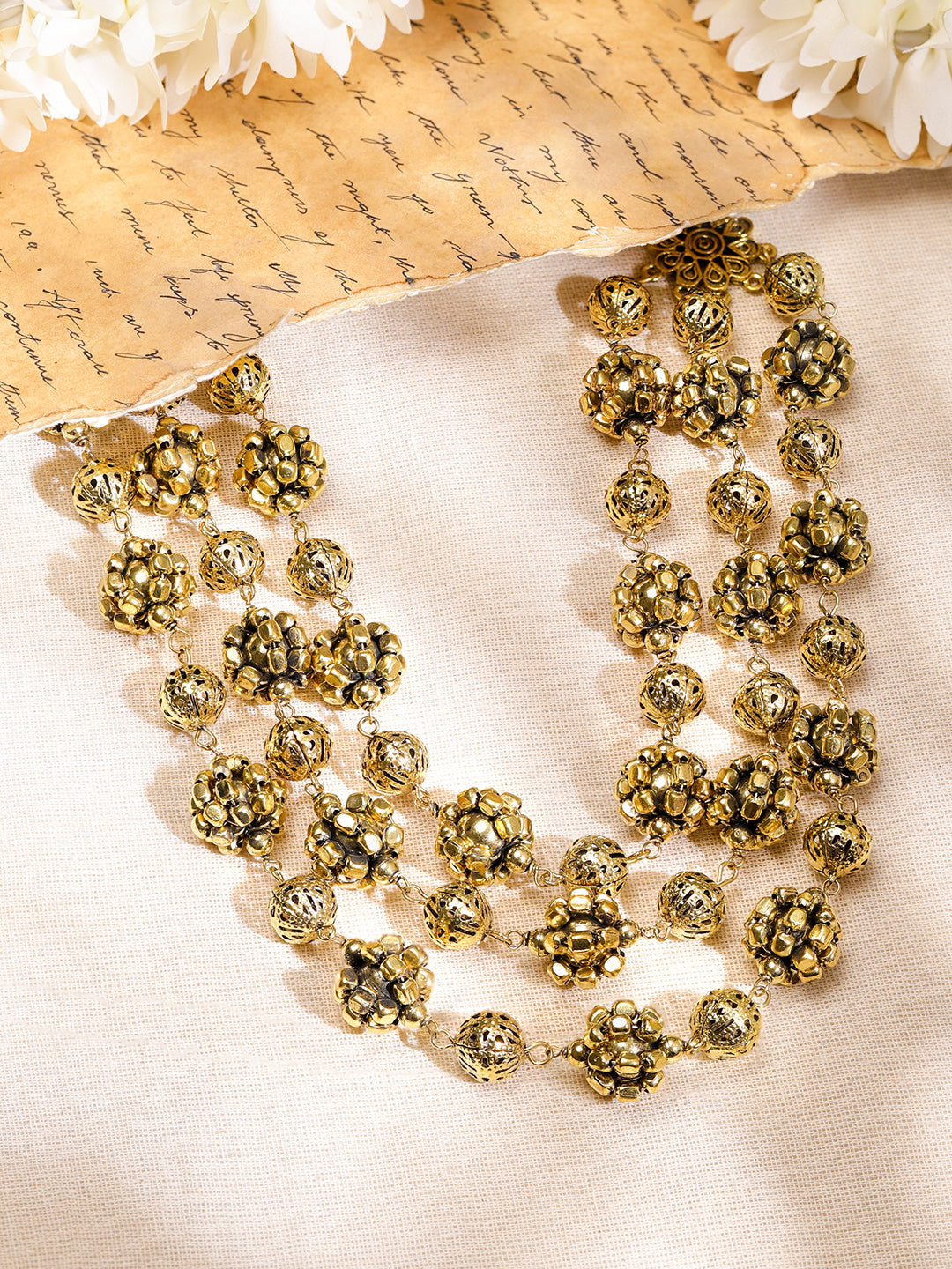 Oxidised Gold Toned Beaded Layered Necklace フリーサイズ