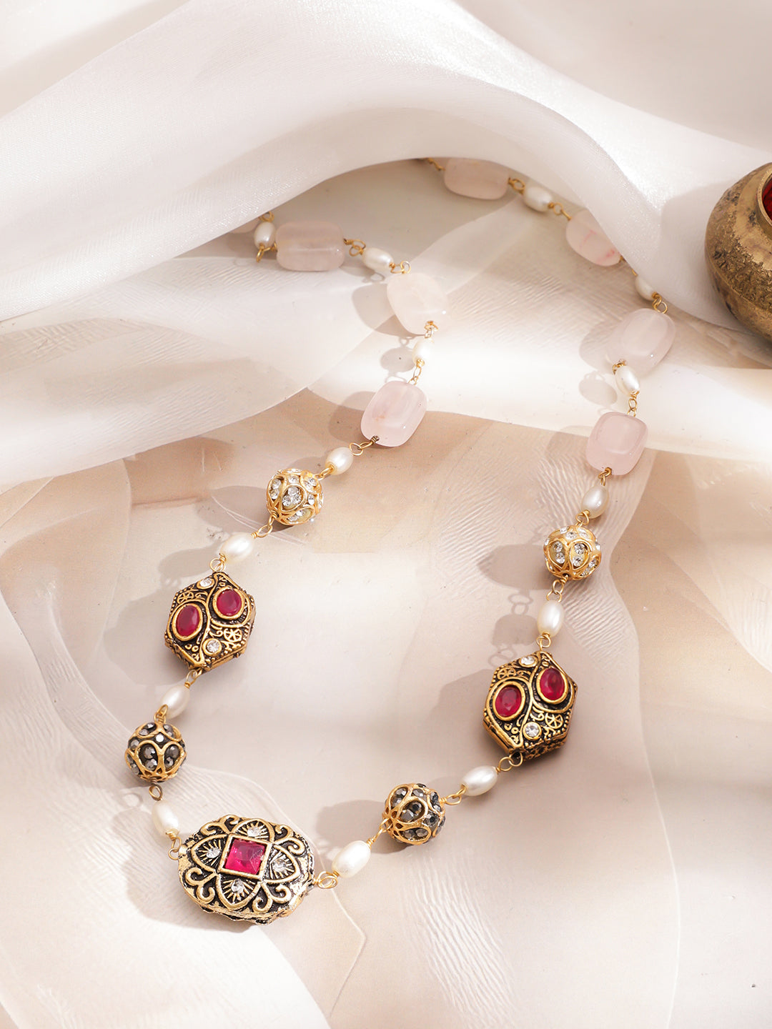 Radiant Beaded with Pearls Necklace フリーサイズ