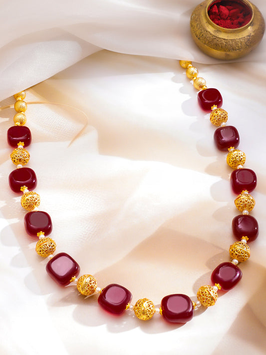 Ruby & Gold Beaded Necklace フリーサイズ
