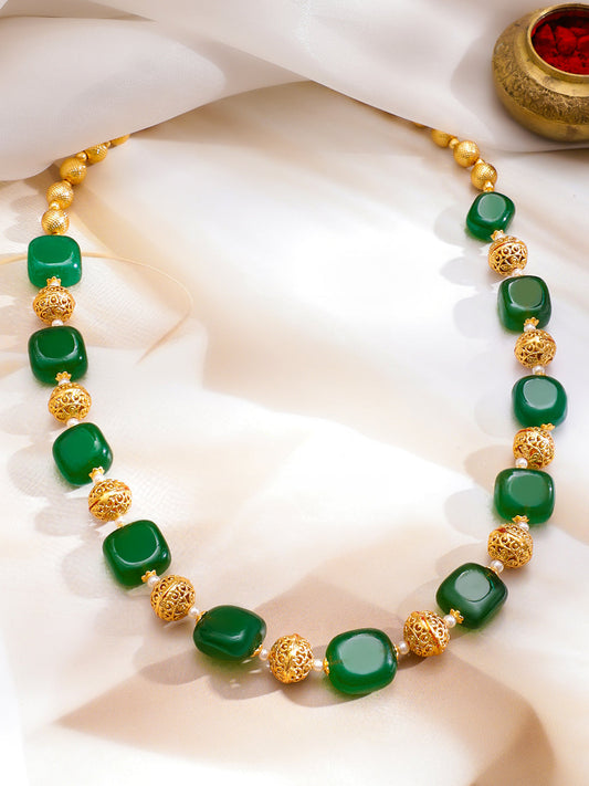 Green Beaded Gold toned Necklace フリーサイズ