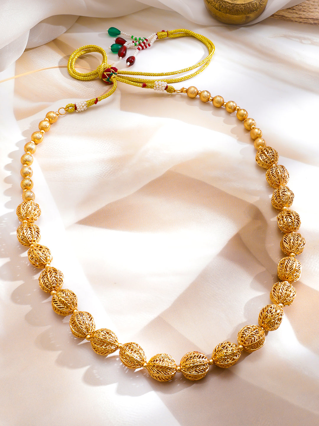Gold Beaded Long Necklace フリーサイズ