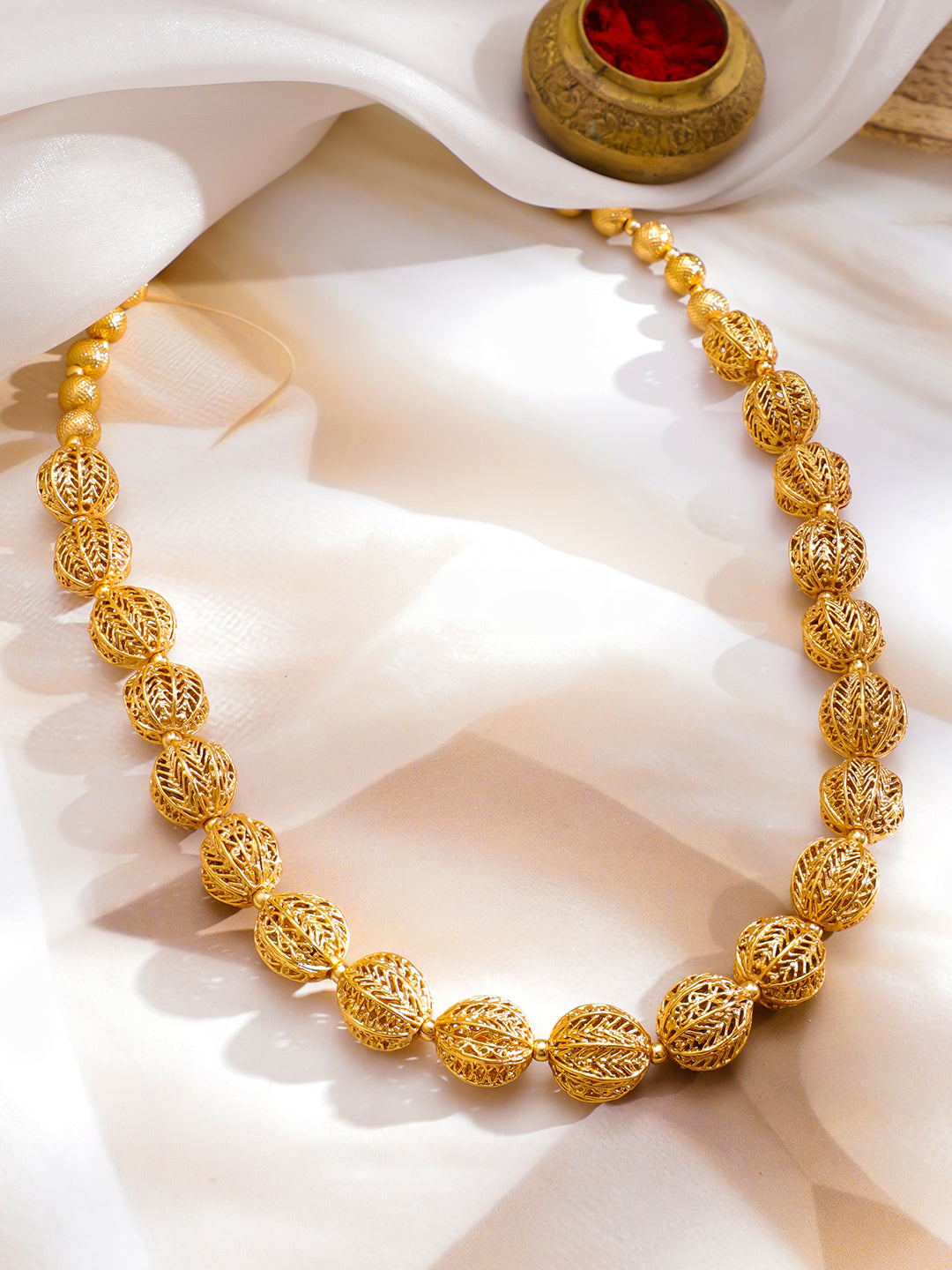 Gold Beaded Long Necklace フリーサイズ
