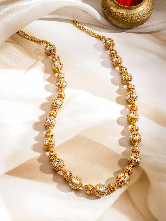 White Studded Traditional Gold Beaded Necklace フリーサイズ