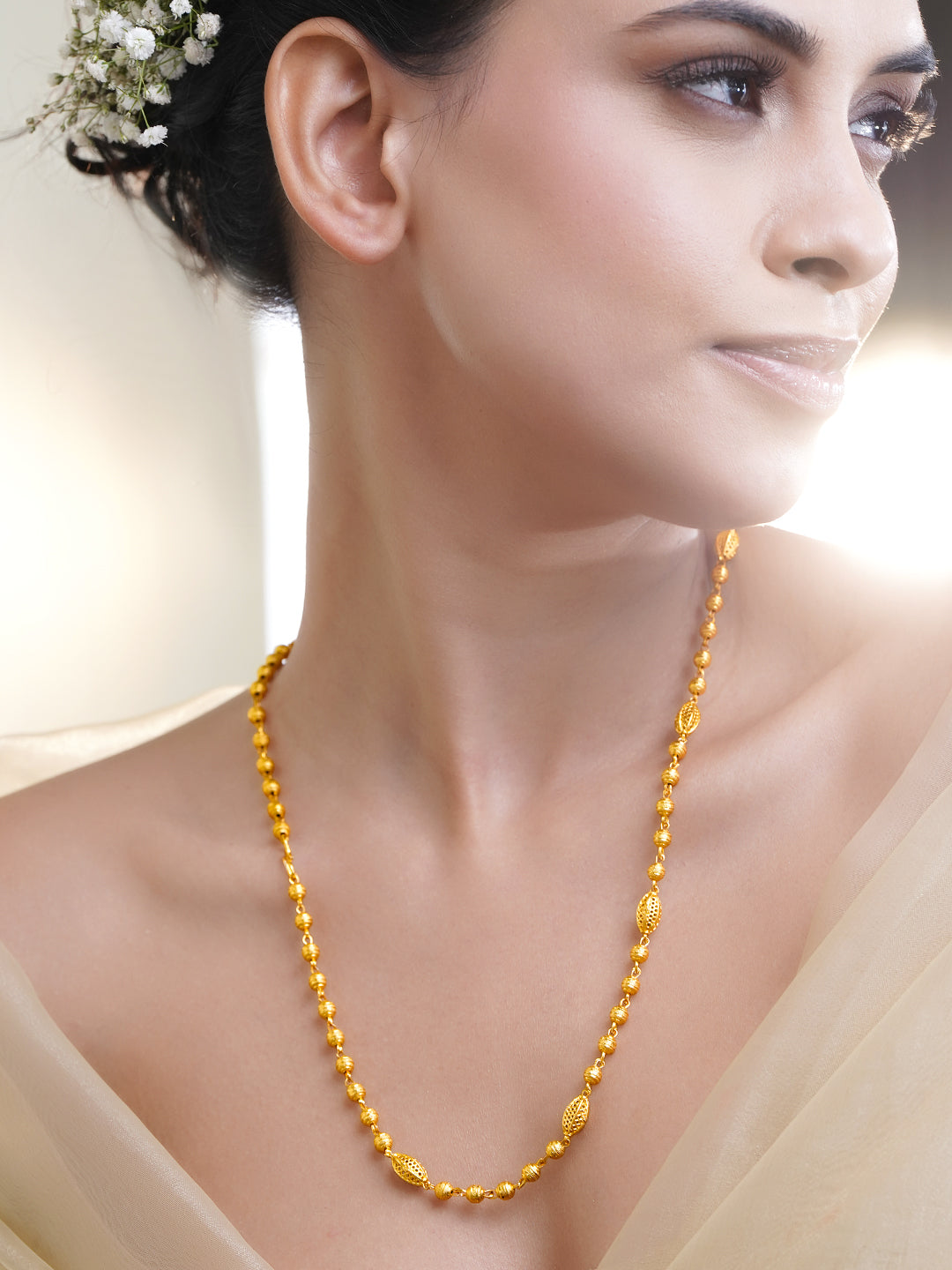Gold Beaded Long Necklace フリーサイズ