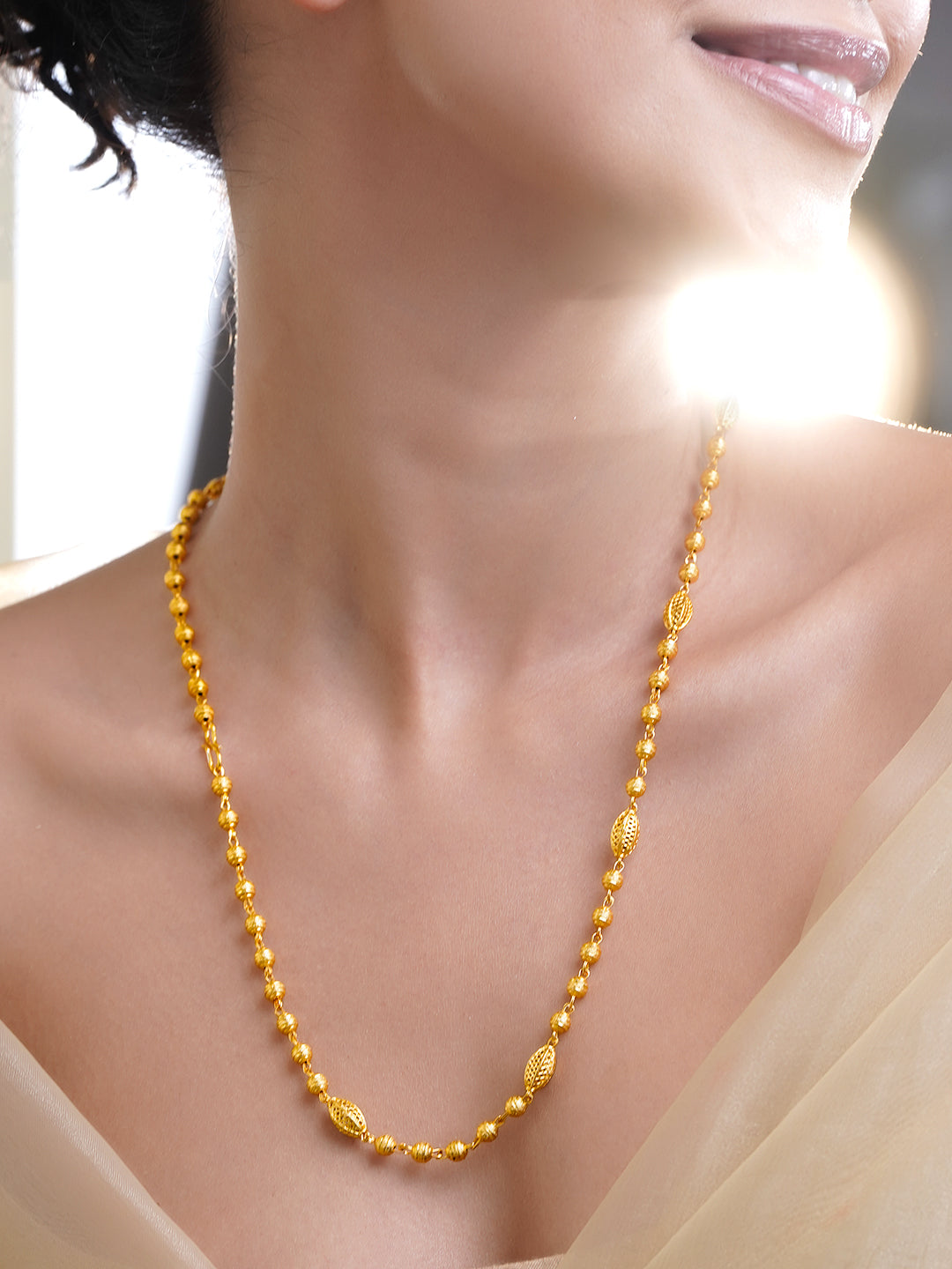Gold Beaded Long Necklace フリーサイズ