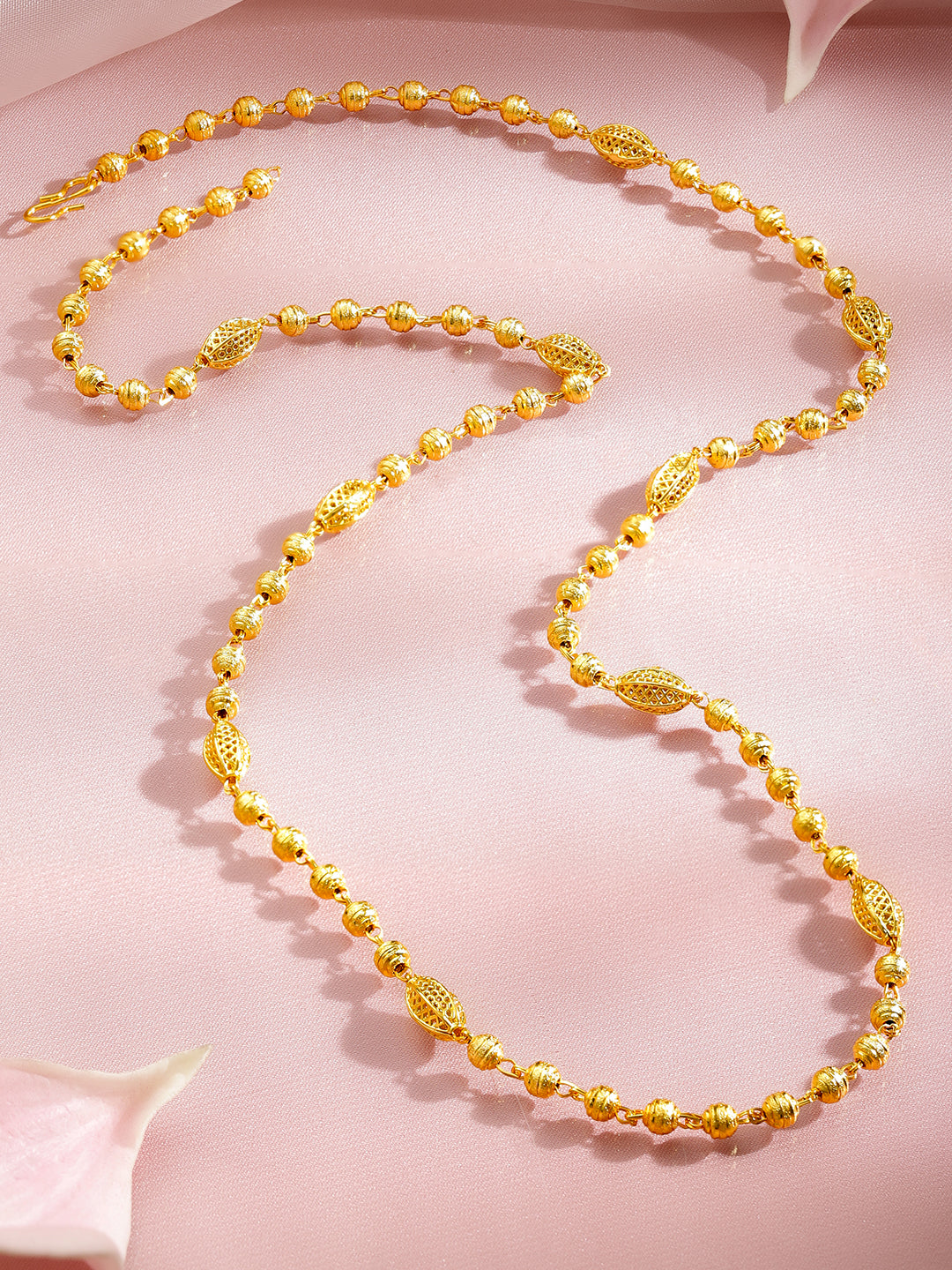 Gold Beaded Long Necklace フリーサイズ