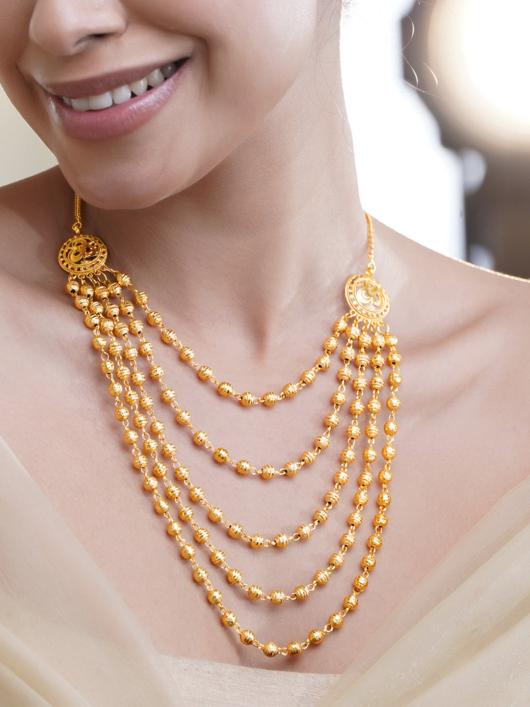 Gold Beaded Layered Necklace フリーサイズ