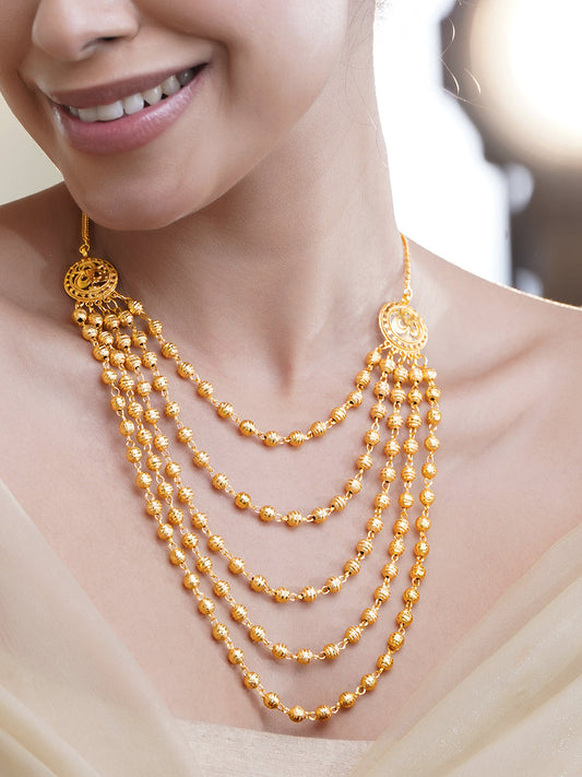 Gold Beaded Layered Necklace フリーサイズ