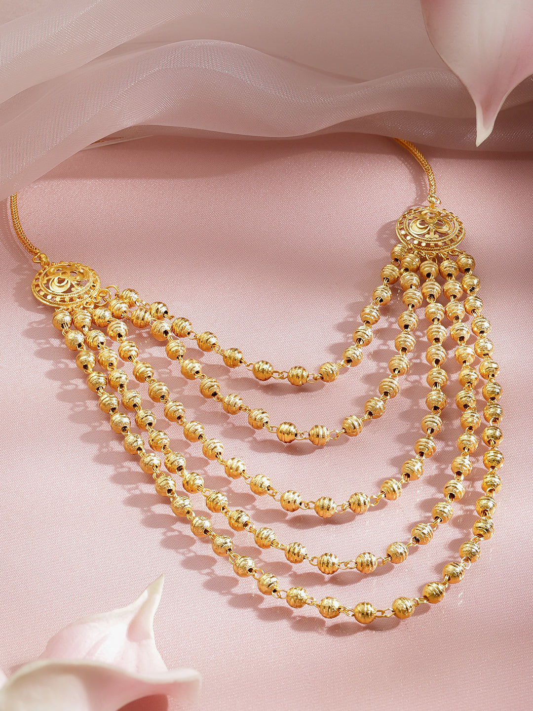 Gold Beaded Layered Necklace フリーサイズ